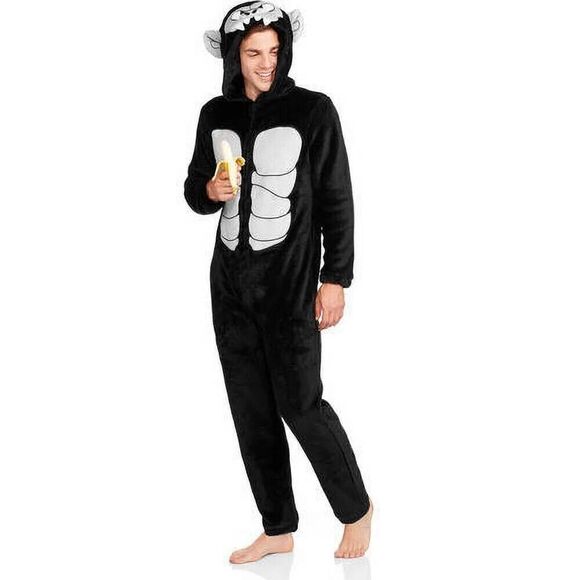Briefly Stated Gorilla One Piece Costume Union Suit Faux Fur Hooded Adult Medium - Picture 1 of 12